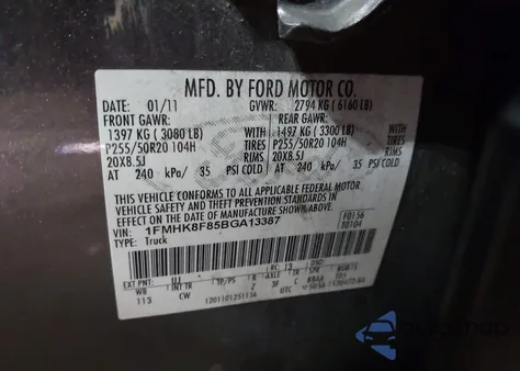 2011 Ford Explorer Limited z USA, uszkodzony, nr VIN 1FMHK8F85BGA13387